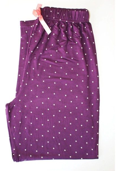 Mor Puanlı Lüks Kaliteli Büyük Beden Modal Pijama Altı