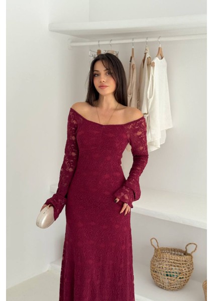 Kadın Astarlı Dantel Kumaş Maxi Elbise NBK4331 fiyatları