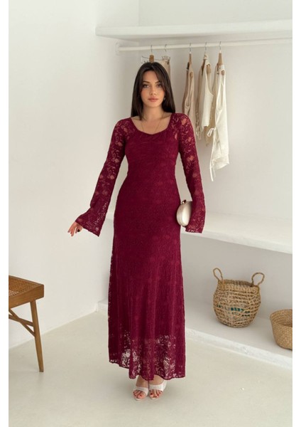 Kadın Astarlı Dantel Kumaş Maxi Elbise NBK4331 fırsatları