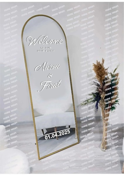 Beyaz Düğün Nişan Söz Kına Doğum Günü Ayna Yazısı 40CM Organizasyon Sticker