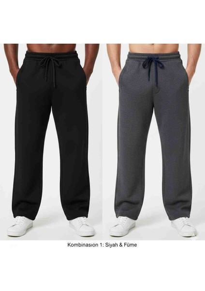 SMURF33 Siyah Erkek Düz Paça Oversize Kalıp Regular Kesim Eşofman Altı