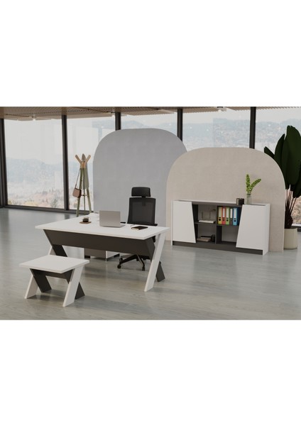 Omix L Masa Çalışma Ofis Masa Takımı 160 Cm (Lake Beyaz/antrasit) fiyatları
