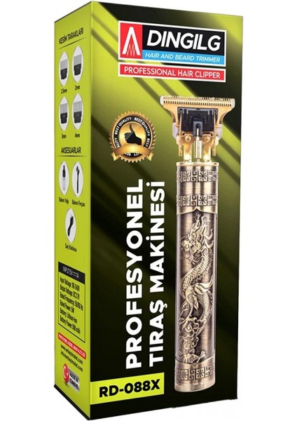T Bıçak Baskılı Plastik Gövde Ense Çizim - Saç Sakal Kesme Traş Makinesi USB Şarjlı RD-088X (4887)