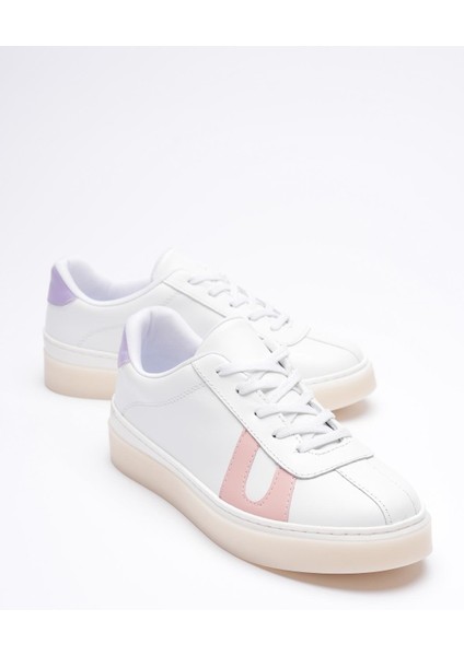 Kadın Hakiki Deri Beyaz Pudra Lila Spor Ayakkabı Sneakers Casper