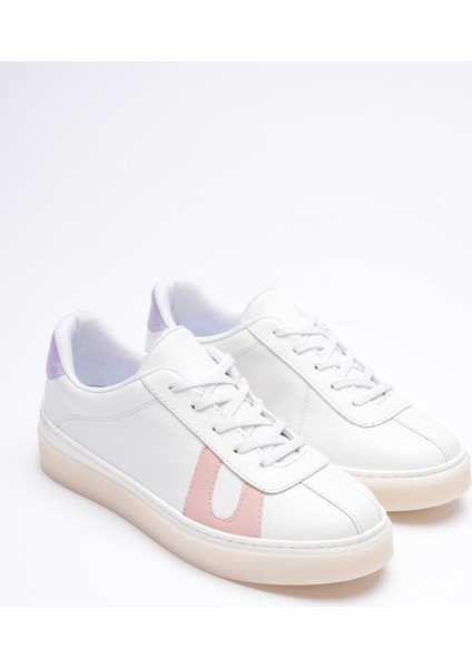 Kadın Hakiki Deri Beyaz Pudra Lila Spor Ayakkabı Sneakers Casper fiyatları