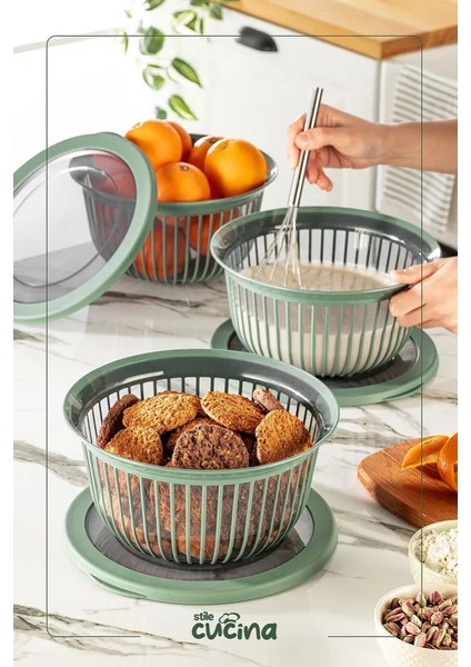 Linea 3 Adet 3 Litre Yuvarlak Sızdırmaz Çerez & Meyve & Bakliyat Saklama Kabı Yeşil fiyatları