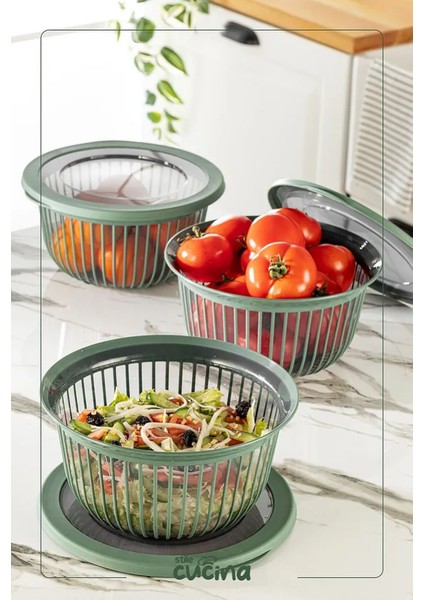 Linea 3 Adet 3 Litre Yuvarlak Sızdırmaz Çerez & Meyve & Bakliyat Saklama Kabı Yeşil modelleri