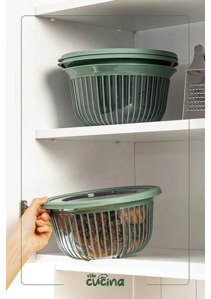 Linea 3 Adet 3 Litre Yuvarlak Sızdırmaz Çerez & Meyve & Bakliyat Saklama Kabı Yeşil fırsatları