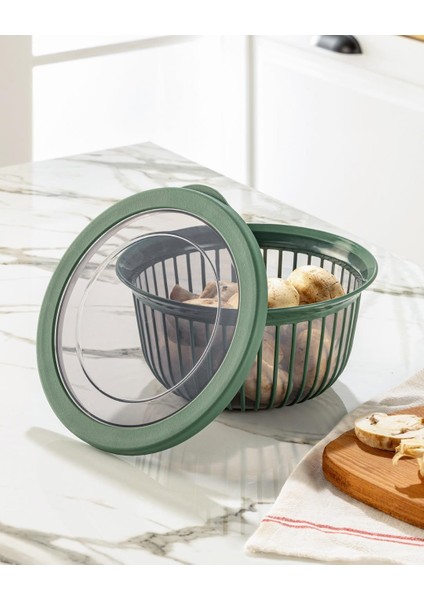 Linea 3 Adet 3 Litre Yuvarlak Sızdırmaz Çerez & Meyve & Bakliyat Saklama Kabı Yeşil