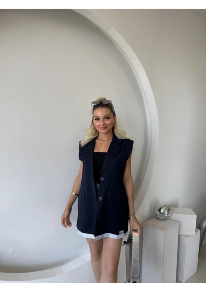 Lacivert Oversize Astarlı Yelek