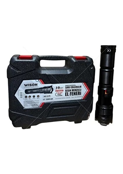 WS-1175 Profesyonel Şarjlı El Feneri | 5500 Lümen – 60W – 22000MAH – 3 Mod – USB Şarj – Uzun Menzil