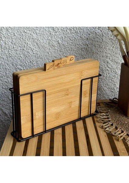 Tantitoni 4'lü, 28X18 Cm, Bambu, Standlı Kesme Tahtası, 4'lü Kesme Tahtası