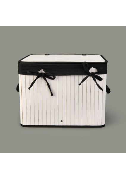 Living Çok Amaçlı Kapaklı Dekoratif Sepet - Beyaz / Siyah - 40X30X30 cm fiyatları