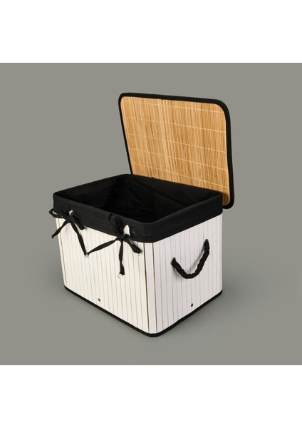 Living Çok Amaçlı Kapaklı Dekoratif Sepet - Beyaz / Siyah - 40X30X30 cm modelleri