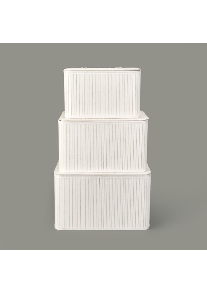 Living 3'lü Çok Amaçlı Kapaklı Dekoratif Sepet - Beyaz