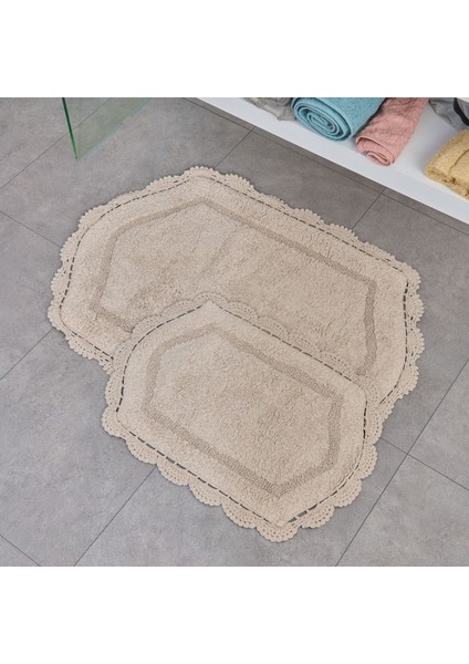 Soft Lace 2'li Banyo Paspası - Bej - 40X60 cm + 60X90 cm