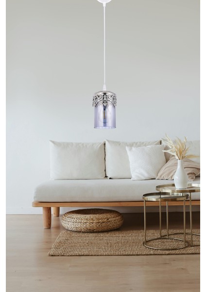 Zerhan Tekli Sarkıt Avize – Beyaz Gövde, Füme Camlı, Gümüş Detaylı Modern Avize modelleri