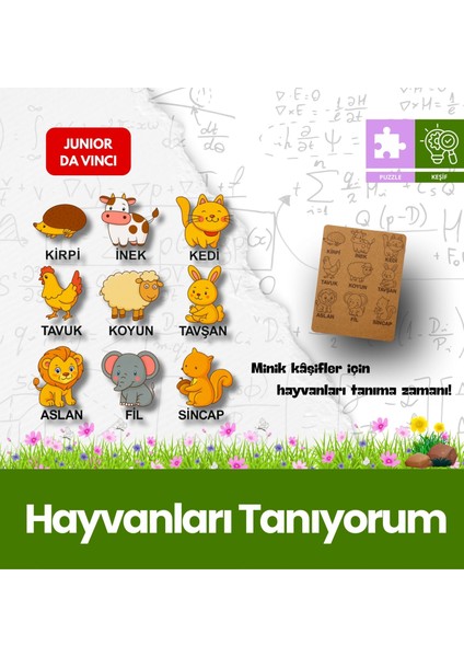 Hayvanları Tanıyorum – Çocuklar Için Eğitici Ahşap Stem Oyuncak, Puzzle, Montessori