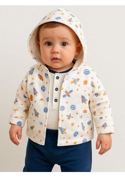 3’lü Organik Uzay Desenli Bebek Eşofman Takımı