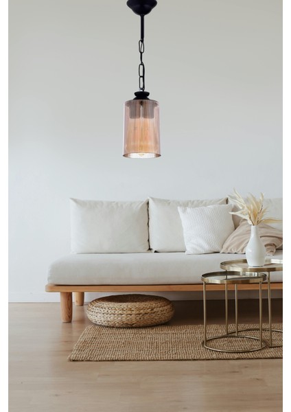 Lina Camlı Tekli Sarkıt Avize – Siyah Gövde, Bal Rengi Camlı, Modern Metal Tasarım modelleri