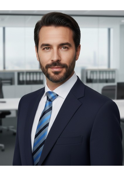 Mavi Lacivert Çizgili 7 cm Genişliğinde Ince Kravat