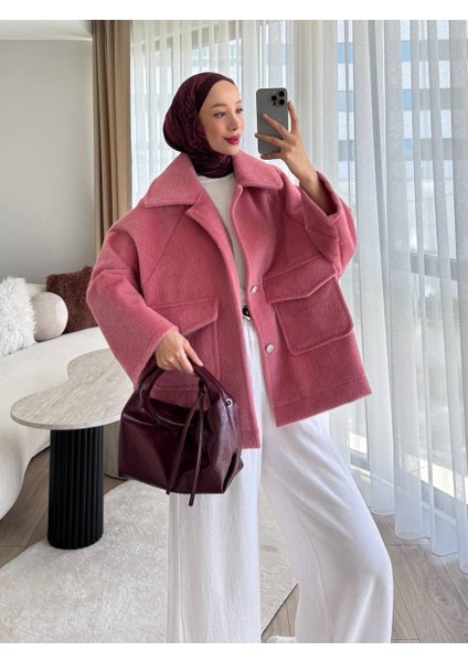 Oversize Cepli Bej Kaşe Ceket