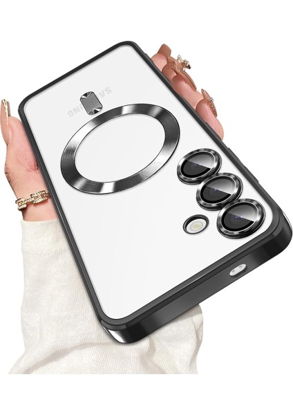 Samsung Galaxy S25+ Için Manyetik Şeffaf Telefon Kılıfı, Lens Koruma Kapağı Siyah (Yurt Dışından)