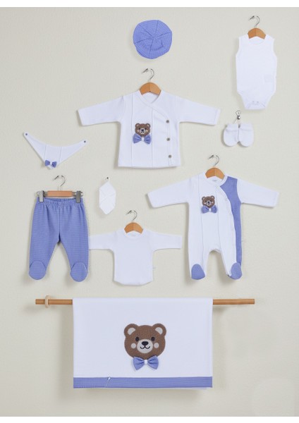 Enidoğan || Bebek 10'lu Hastane Çıkışı || Zıbın Seti, %100 Pamuk || Ayı Nakışlı Hediyelik Set