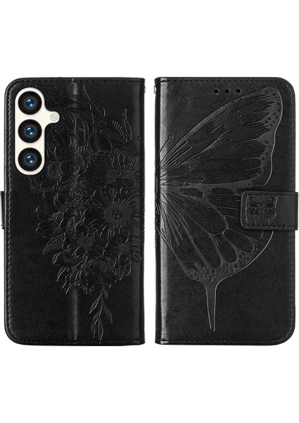 Samsung Galaxy S25 Için Kelebek Desenli Pu Deri Cüzdanlı Ayaklık Kılıf, El Kayışı Içerir Siyah (Yurt Dışından) modelleri