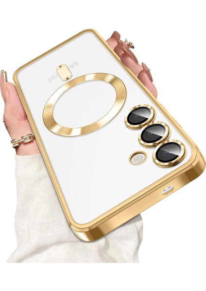 Samsung Galaxy S25+ Için Manyetik Şeffaf Telefon Kılıfı, Lens Koruma Kapağı Altın (Yurt Dışından)