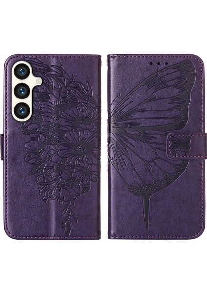 Samsung Galaxy S25 Için Kelebek Desenli Pu Deri Cüzdanlı Ayaklık Kılıf, El Kayışı Içerir Mor (Yurt Dışından) modelleri