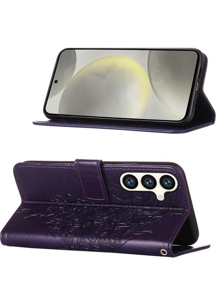 Samsung Galaxy S25 Için Kelebek Desenli Pu Deri Cüzdanlı Ayaklık Kılıf, El Kayışı Içerir Mor (Yurt Dışından) fırsatları