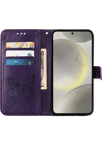 Samsung Galaxy S25 Için Kelebek Desenli Pu Deri Cüzdanlı Ayaklık Kılıf, El Kayışı Içerir Mor (Yurt Dışından) indirimleri