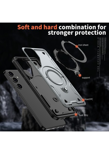 Samsung Galaxy S25 Için Manyetik Çift Katmanlı Telefon Kılıfı, Metal Halkalı Ayaklık Içerir Gri (Yurt Dışından) fırsatları