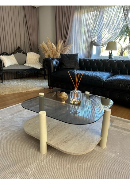 Rudder Modern Orta Sehpa Bohem Temperli Camlı Metal Ayaklı 80 x 80 Tabla 36 cm Yükseklik Demonte modelleri