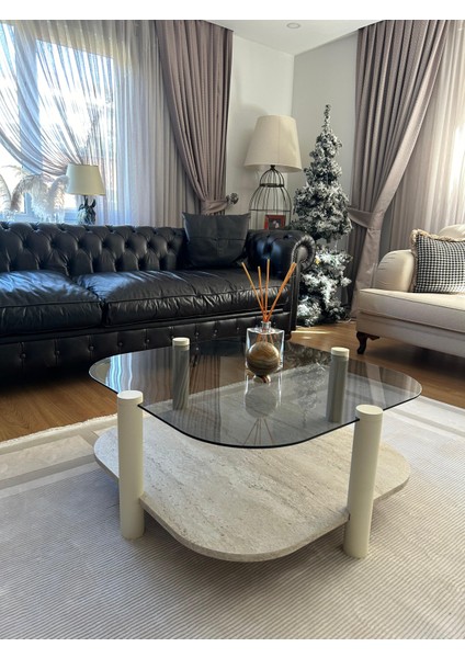 Rudder Modern Orta Sehpa Bohem Temperli Camlı Metal Ayaklı 80 x 80 Tabla 36 cm Yükseklik Demonte fırsatları