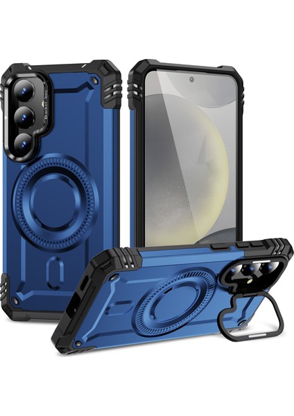 Samsung Galaxy S25+ Için Manyetik Sağlam Telefon Kılıfı, Dahili Kamera Halkalı Ayaklık Mavi (Yurt Dışından)