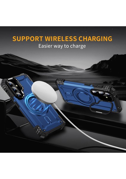 Samsung Galaxy S25+ Için Manyetik Sağlam Telefon Kılıfı, Dahili Kamera Halkalı Ayaklık Mavi (Yurt Dışından) fırsatları