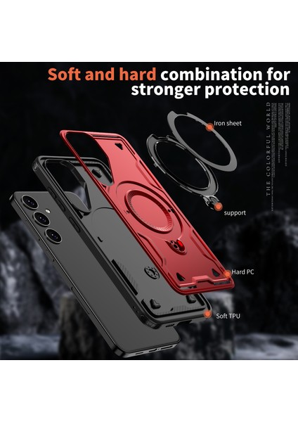 Samsung Galaxy S25 Için Manyetik Çift Katmanlı Telefon Kılıfı, Metal Halkalı Ayaklık Içerir Kızıl (Yurt Dışından) fırsatları