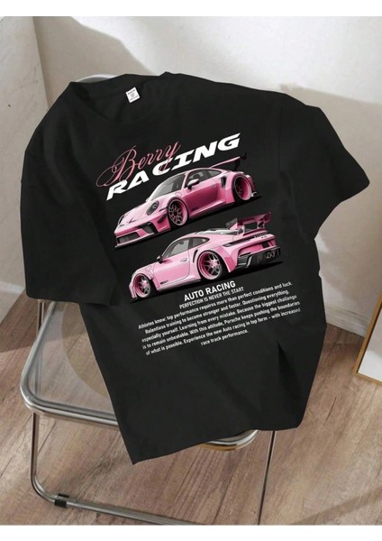 Araba Baskılı Oversize Unısex %100 Pamuk Tişört - Kadın Erkek Bol Kesim Tshirt - Caglisa