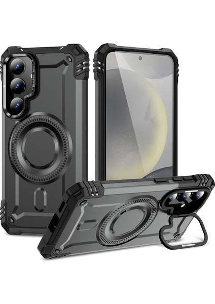 Samsung Galaxy S25+ Için Manyetik Sağlam Telefon Kılıfı, Dahili Kamera Halkalı Ayaklık Gri (Yurt Dışından)