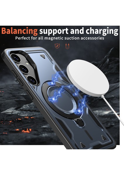 Samsung Galaxy S25+ Için Manyetik Çift Katmanlı Telefon Kılıfı, Metal Halkalı Ayaklık Içerir Mavi (Yurt Dışından) fiyatları