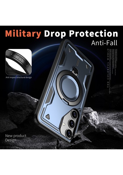Samsung Galaxy S25+ Için Manyetik Çift Katmanlı Telefon Kılıfı, Metal Halkalı Ayaklık Içerir Mavi (Yurt Dışından) modelleri