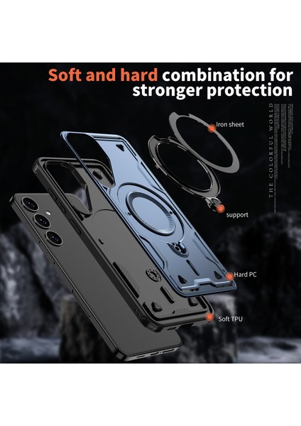 Samsung Galaxy S25+ Için Manyetik Çift Katmanlı Telefon Kılıfı, Metal Halkalı Ayaklık Içerir Mavi (Yurt Dışından) fırsatları
