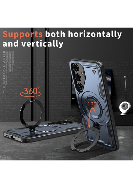 Samsung Galaxy S25+ Için Manyetik Çift Katmanlı Telefon Kılıfı, Metal Halkalı Ayaklık Içerir Mavi (Yurt Dışından) indirimleri