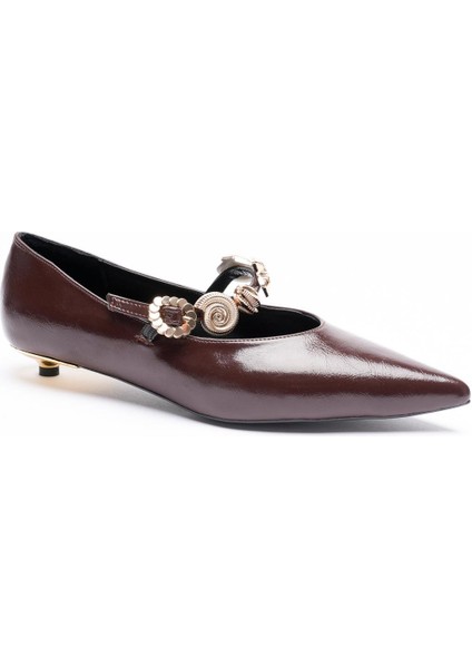 Siena Kadın Kahve Gold Aksesuarlı Alçak Topuklu Ayakkabı (2cm) indirimleri