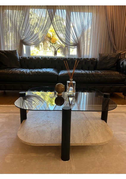 Rudder Modern Orta Sehpa Bohem Temperli Camlı Metal Ayaklı 80 x 80 Tabla 36 cm Yükseklik Demonte modelleri