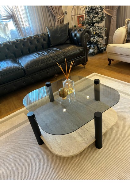 Rudder Modern Orta Sehpa Bohem Temperli Camlı Metal Ayaklı 80 x 80 Tabla 36 cm Yükseklik Demonte fırsatları