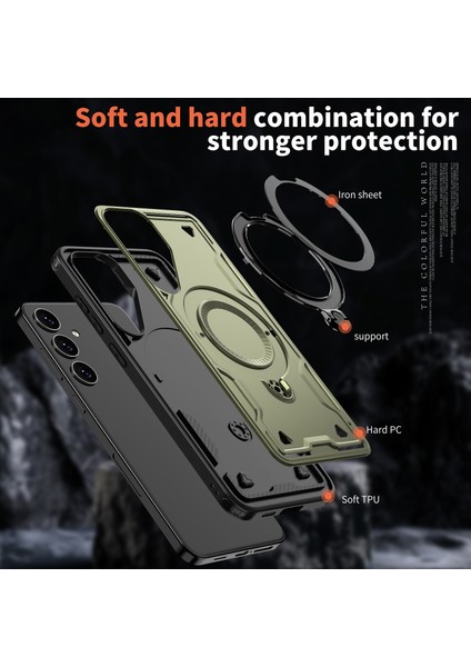 Samsung Galaxy S25 Için Manyetik Çift Katmanlı Telefon Kılıfı, Metal Halkalı Ayaklık Içerir Yeşil (Yurt Dışından) fırsatları