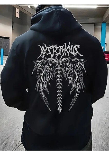 Gotik Baskılı Unisex Oversize/rahat Kesim Basic Kalın/içi Polarlı Kapşonlu Sweatshirt Kenogergotiksweat, 5xl